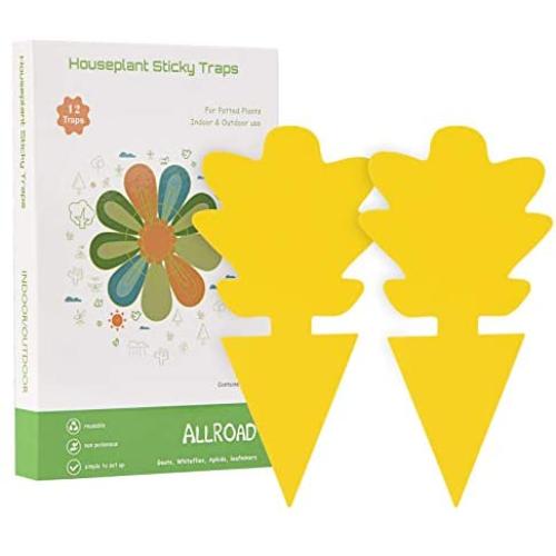 ALLRoad Yellow Sticky Trap Fruit Fly Insect Trap Fungus Gnat Killer for Indoor and Outdoor Plant Insect Catcher for White Flies,Mosquitoes,Fungus Gnats,Flying Insects (12 pcs)