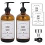 Aozita 16oz Glass Soap Dispenser with Pump for Kitchen Sink and Bathroom - Amber Soap Pump Bottle with Funnel and 4 White Waterproof Labels