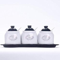 Kitchen seasoning box/Ceramic Condiment Storage Container with Tray Chicken Essence Seasoning jar Three-Piece Set