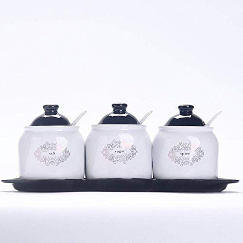 Kitchen seasoning box/Ceramic Condiment Storage Container with Tray Chicken Essence Seasoning jar Three-Piece Set
