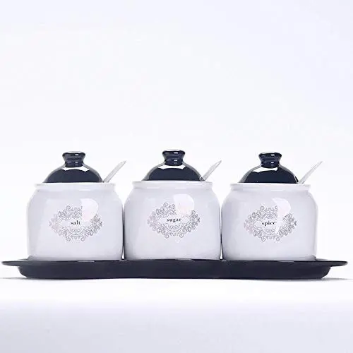 Boîte de Condiments de Cuisine / Récipients de Conservation de Condiments en Céramique avec Plateau – Jeu de 3 Pièces (Essence de Poulet) Boîte de Condiments de Cuisine / Récipients de Conservation de Condiments en Céramique avec Plateau – Jeu de 3 Pièces (Essence de Poulet)