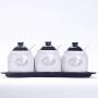 Kitchen seasoning box/Ceramic Condiment Storage Container with Tray Chicken Essence Seasoning jar Three-Piece Set