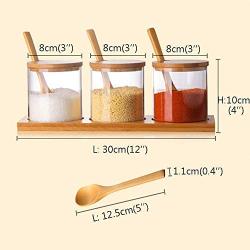 TNKML 3 Piece Set Glass Spice Jar Cruet Glass Salt Jar Sugar Bowl Storage Tank Spice Jar With Wooden Spoon Kitchen Utensils Spice Container