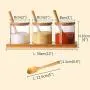 3-teiliges Set Glas Gewürzgläser Cruet Glas Salz Zucker Behälter Speicherbehälter Gewürzglas mit Holzschöpfel Küchenutensilien Gewürzbehälter