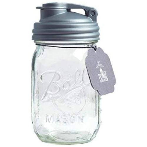 reCAP PJ16-R-SLVR1 Mason Pour Lid & Pint Jar, Pint, Regular Mouth, Clear/Silver