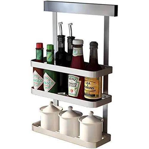 Metallgitter Gewürzregal, 3-stufig, Wandmontage, Gläser, Flaschenhalter, Geschirr Organizer für Küche