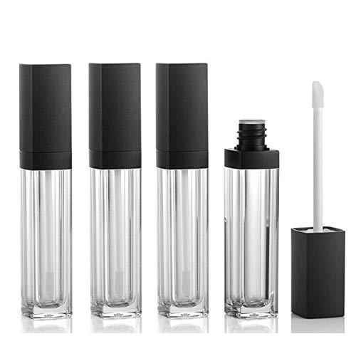 XINGZI 4PCS 10ml 0.34oz Empty Square Lip Gloss Tube Plastic Clear Lipstick Lip Balm Bottle with Lipbrush Black Cover DIY Lipstick Container Vials for Travel and Home Use