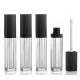 XINGZI 4PCS 10ml 0.34oz Empty Square Lip Gloss Tube Plastic Clear Lipstick Lip Balm Bottle with Lipbrush Black Cover DIY Lipstick Container Vials for Travel and Home Use