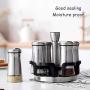 Stainless Steel Condiment Jar Set, Kitchen Revolving Spice Storage Canister With Rotating Base For Sift Shaker Lid-i