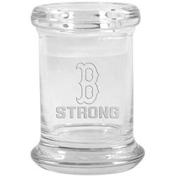 Clear Glass Herb Stash Jar with Lid 2.75 oz with Boston Strong Logo from Smoke Promos