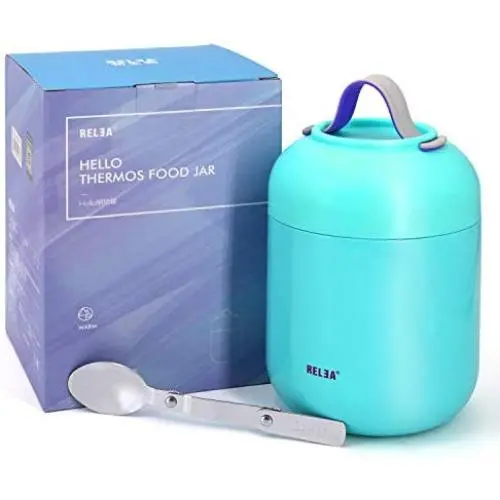 Insulated Lunch Containers, 34 Oz Stainless Steel Hot Food Container for Kids, Coffled Vacuum Seal Metal Lunch Food Containers, Food Warmer Bento Lunch Box with Spoon, Insulated Ice Bucket Food Jar