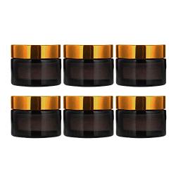 Cosmetic Container Portable Travel Cream Jar Empty Amber Glass Bottle, 6 Pcs 30 ml Refillable Container Brown Glass Jar, Lid and Lining Transparent Jar for Cosmetic Cream Lotion Essential Oil