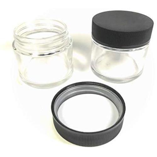 24 pcs 1/8 ounce Glass Jars with Child Resistant Lids. 2 Fluid Ounces, Straight Sides, Smell Proof & Child Proof Tops hold Herbs, Spice, Flower, Craft, Hardware & Hazardous Items