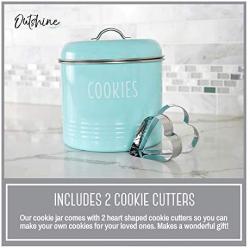 Outshine Vintage Cookie Jar with Airtight Lid, Cute Cookie Container with 2 Bonus Cookie Cutters, Decorative Kitchen Food Storage Holder for Cookies, Biscuits, and Baked Treats, Mint