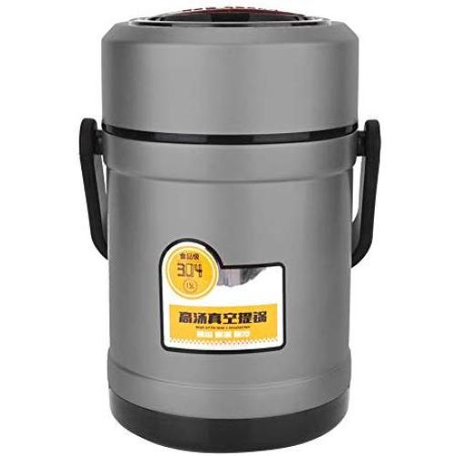 Ginyia Vacuum Insulated Lunch Box, 1.5L/2L Large Capacity 3 Layers Stainless Steel Thermal Food Jar Vacuum Thermal Insulated Food Container for Students, Adults(1.5L Black)