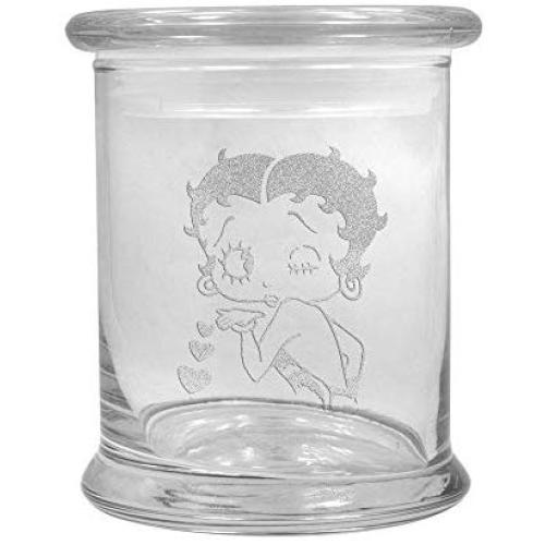 12 oz Clear Glass Herb Stash Jar and Lid with Betty Boop Logo