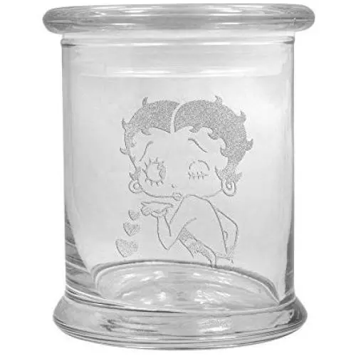 Bouteille de stockage d'herbes en verre clair de 350 ml avec couvercle et logo Betty Boop. Bouteille de stockage d'herbes en verre clair de 350 ml avec couvercle et logo Betty Boop.