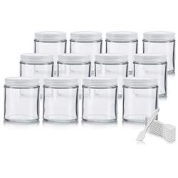 Clear Thick Glass Straight Sided Jar with White Metal Airtight Lid - 4 oz / 120 ml (12 pack) + Spatulas