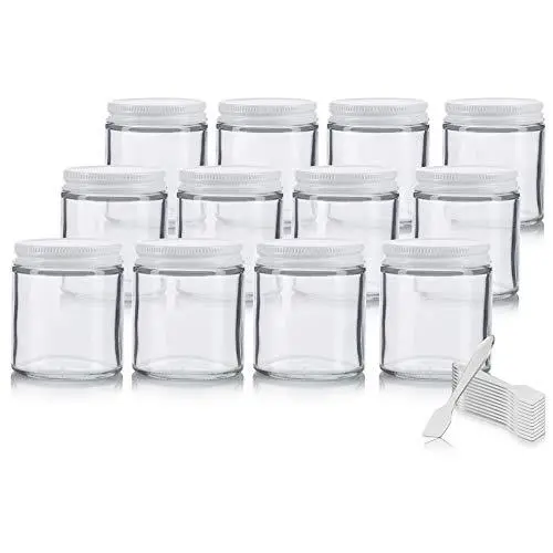 Klarer Dickwandglasbehälter mit geradem Rand – 4 oz / 120 ml (12er-Pack) + Spatel