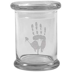 Clear 8 oz Glass Herb Stash Jar and Lid with Zombie Hand Logo from Smoke Promos