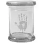 Clear 8 oz Glass Herb Stash Jar and Lid with Zombie Hand Logo from Smoke Promos Clear 8 oz Glass Herb Stash Jar and Lid with Zombie Hand Logo from Smoke Promos
