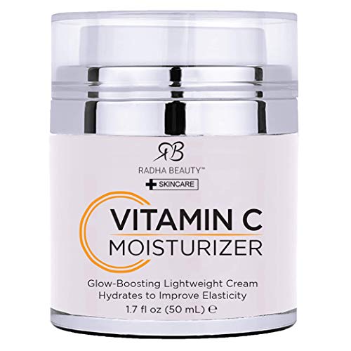Radha Beauty Glow Boosting Vitamin C Moisturizer, 1.7 fl oz. for Face, Neck, Decollete - Super Moisturizing Facial Lightweight Cream, Anti-Aging & Brightening - Daily for Dry, Sensitive & Oily Skin