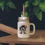 Soft Pink Caution Elf Watching & Reporting Christmas Frosted Glass Mason Jar With Straw