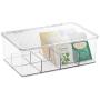 mDesign Stackable Plastic Tea Bag Holder Storage Bin Box for Kitchen Cabinets, Countertops, Pantry - Organizer Holds Beverage Bags, Cups, Pods, Packets, Condiment Accessories - 4 Pack - Clear