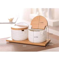 Mini Spice Jars Kitchenware ceramic seasoning jar two-piece creative white bamboo and wood flip