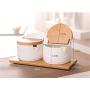 Mini Spice Jars Kitchenware ceramic seasoning jar two-piece creative white bamboo and wood flip