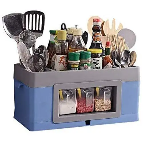 Étagère à épices LYNNTLJ, détachable, pour cuisine, organise vos pots et bouteilles d'épices, gain de place/Bleu / 42x21,5x20,5cm