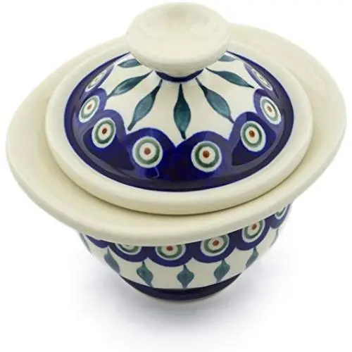 Poltieren-Glasvase 13 cm (Motiv: Pfau-Blätter) + Echtheitszertifikat