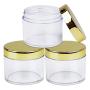 Beauticom 2 oz./ 60 Grams/ 60 ML (Quantity: 6 Packs) Thick Wall Round Clear Plastic LEAK-PROOF Jars Container with GOLD Lids for Cosmetic, Lip Balm, Lip Gloss, Creams, Lotions, Liquids