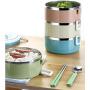 Thermos Food Jar Thermos 304 Stainless Food Flask,Leakproof Insulated Food Containers,Multi-storey,Portable Handle (Color : Green, Size : 2100ML)