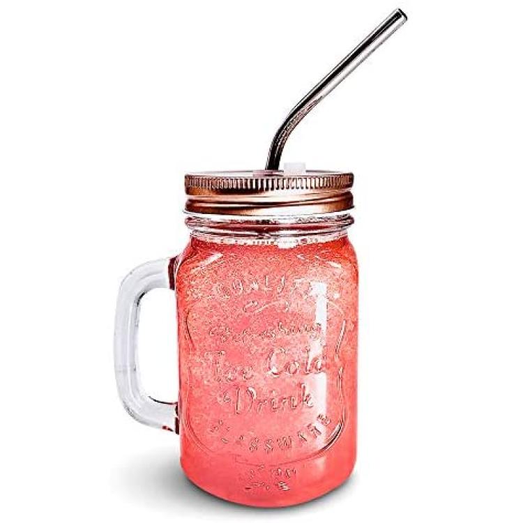 Estilo Mason Jar with Handle and Straw, Set of 6