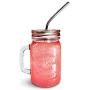 Mason Jar Mugs with Handle, Regular Mouth Colorful Lids with 2 Reusable Stainless Steel Straw, Set of 2 (Rose Gold), Kitchen GLASS 16 oz Jars,''Refreshing Ice Cold Drink'' & Dishwasher Safe