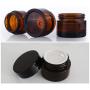 3 PCS 5 ML 0.2 OZ Amber Glass Facial Care Cream Bottle Empty Refillable Cosmetic Jar with Black Cap and Liner Lotion Pots Cases Boxes Dispense Containers Portable Sample Balm Storage Tins