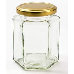 Nutleys 280 ml Hexagonal Glass Jam Jars with Gold Lids (6-Piece)