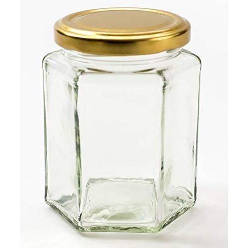 Nutleys 280 ml Hexagonal Glass Jam Jars with Gold Lids (6-Piece)