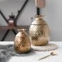 Food Storage Jar, Ceramic Food Storage Jar with Lid, Ceramic Food Storage Canister for Serving Tea, Coffee, Spice and More, Beautiful Pineapple Look (Gold,8.5x12x6.5cm)