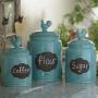 Set of 3 Blue Chalkboard Rooster Canisters ? Durable Kitchen Canister Set with Tight Lids for Food Storage and Organization ? Ceramic