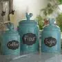 Set of 3 Blue Chalkboard Rooster Canisters ? Durable Kitchen Canister Set with Tight Lids for Food Storage and Organization ? Ceramic
