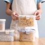 Grain Storage Box,Household Kitchen Plastic Withcovered Transparent Jar Miscellaneous Grain Storage Cans for Grains Storage,White