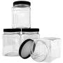 PACK of 4 Clear Empty Plastic Storage Holders Jars with Lids - Square Food Grade Air Tight Container with Easy Grip Handles - BPA Free Jar Multi Purpose