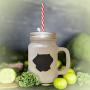 Red Small Greek Domestic Dog Silhouette Frosted Glass Mason Jar With Straw