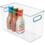 mDesign Plastic Food Storage Container Bin with Handles - for Kitchen, Pantry, Cabinet, Fridge/Freezer - Organizer for Snacks, Produce, Vegetables, Pasta - BPA Free, Food Safe - 2 Pack - Clear/Blue