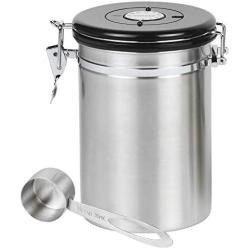 Airtight Coffee Canister Stainless Steel Coffee Storage Container with CO2 Valve Sealed Cantilever Lid, Silver