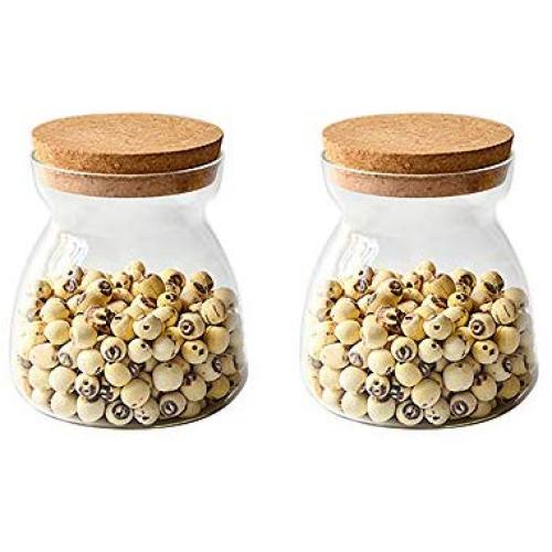 Danmu 2Pcs a Set Lead Free Glass Storage Jars Food Storage Jars with Wood Corks Coffee Bean Jar Cookies Flour Sugar Candy Spice Containers 550 ML / 18.6 oz