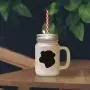 Black Sporting Lucas Terrier Silhouette Frosted Glass Mason Jar With Straw