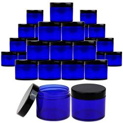 Beauticom 2 oz./ 60 Grams/ 60 ML (Quantity: 36 Packs) Thick Wall Round COBALT BLUE Plastic LEAK-PROOF Jars Container with BLACK Lids for Cosmetic, Lip Balm, Creams, Lotions, Liquids